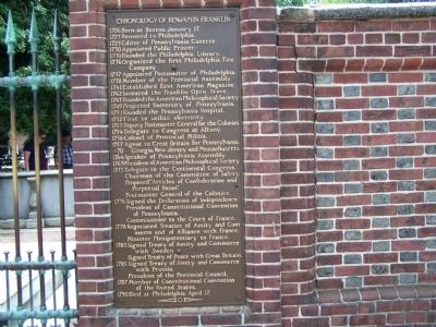 Chronology of Benjamin Franklin Marker image. Click for full size.