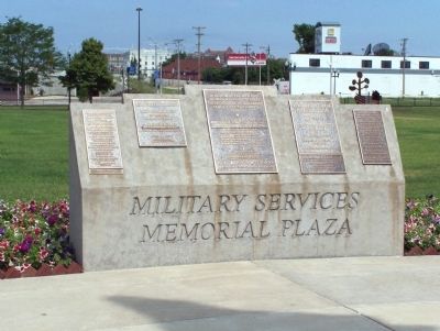 Military Services Memorial Plaza Marker. Click for full size. Military Services Memorial Plaza Marker image. Click for full size.