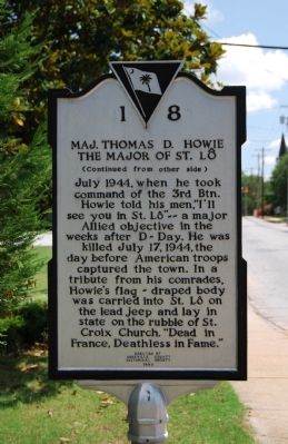 Maj. Thomas D. Howie, the Major of St. Lo Marker - Reverse image. Click for full size.