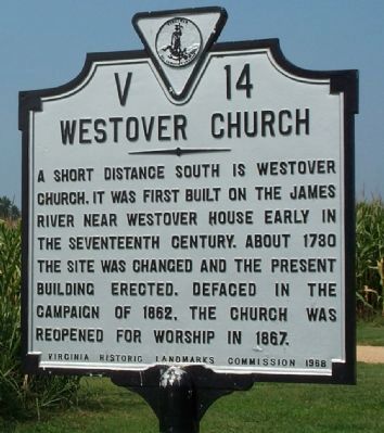 Westover Church Marker image. Click for full size.