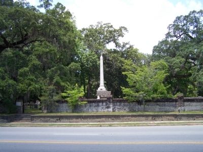 Midway Cemetery Wall and Monument to Generals Screven and Stewart image. Click for full size.