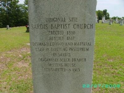 Original Site Sardis Baptist Church Marker. Click for full size. Original Site Sardis Baptist Church Marker image. Click for full size.
