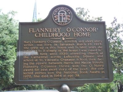 Flannery O'Connor Childhood Home Marker. Click for full size. Flannery O'Connor Childhood Home Marker image. Click for full size.