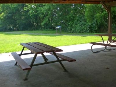 Marker Seen through Picnic Shelter image. Click for full size.