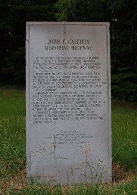 John C. Calhoun Memorial Highway Marker image. Click for full size.