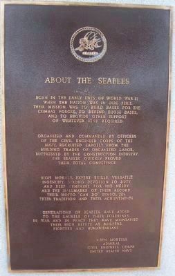 Admiral Ben Moreell Marker </b>(First Panel: "About the Seabees") image. Click for full size.