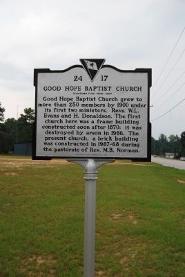 Good Hope Baptist Church Marker </b>(reverse) image. Click for full size.