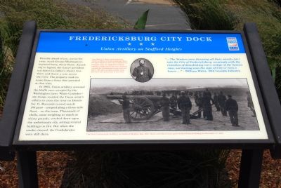 Fredericksburg City Dock: Union Artillery on Stafford Heights Marker. Click for full size. Fredericksburg City Dock: Union Artillery on Stafford Heights Marker image. Click for full size.