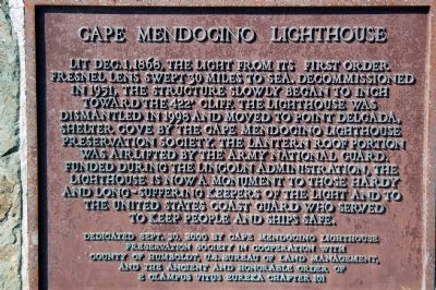 Cape Mendocino Lighthouse Marker. Click for full size. Cape Mendocino Lighthouse Marker image. Click for full size.