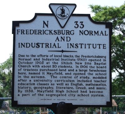 Fredericksburg Normal and Industrial Institute Marker image. Click for full size.
