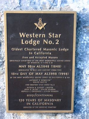 Western Star Lodge No. 2 Marker image. Click for full size.