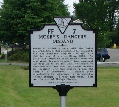 Mosby's Rangers Disband Marker. Click for full size. Mosby's Rangers Disband Marker image. Click for full size.