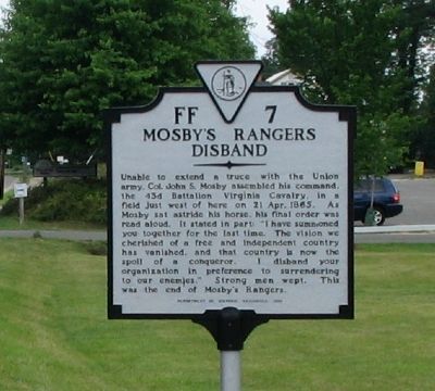 Mosby's Rangers Disband Marker image. Click for full size.