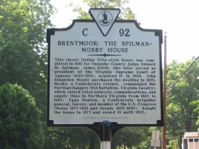 Brentmoor: The Spilman-Mosby House Marker image. Click for full size.