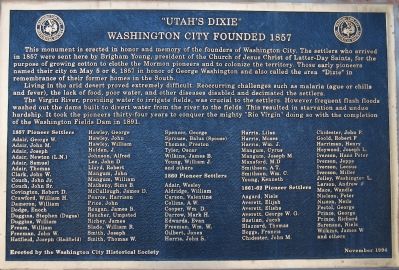 "Utah's Dixie" Washington City Founded 1857 Marker image. Click for full size.