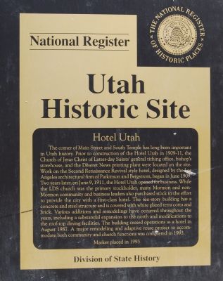 Hotel Utah Marker. Click for full size. Hotel Utah Marker image. Click for full size.