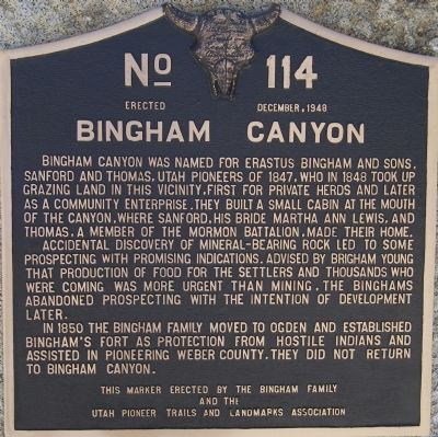 Bingham Canyon Marker image. Click for full size.
