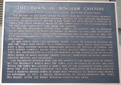 The Town of Bingham Canyon Marker image. Click for full size.