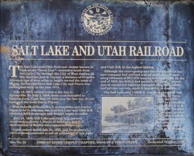 Salt Lake and Utah Railroad Marker image. Click for full size.