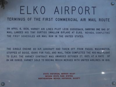 Elko Airport Marker image. Click for full size.