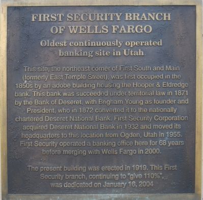 First Security Branch of Wells Fargo Marker image. Click for full size.