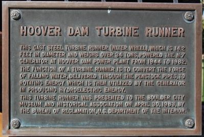Hoover Dam Turbine Runner Marker image. Click for full size.