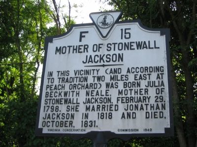 Mother of Stonewall Jackson Marker image. Click for full size.