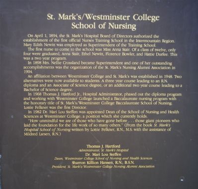 St. Mark's/Westminster School of Nursing Marker. Click for full size. St. Mark's/Westminster School of Nursing Marker image. Click for full size.