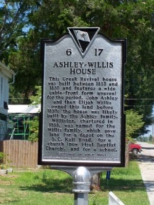 Ashley ~ Willis House Marker </b>(front) image. Click for full size.