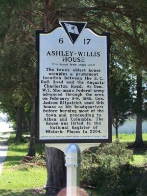 Ashley ~ Willis House Marker </b>(reverse) image. Click for full size.