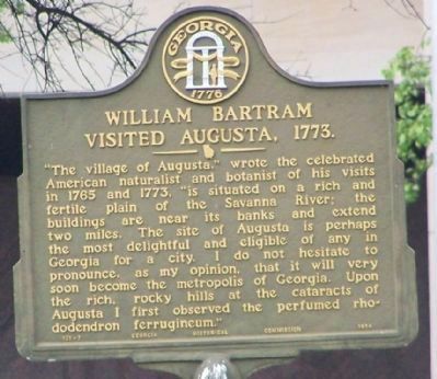 William Bartram Visited Augusta, 1773. Marker image. Click for full size.