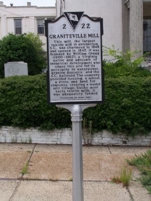 Graniteville Mill Marker </b>(front) image. Click for full size.