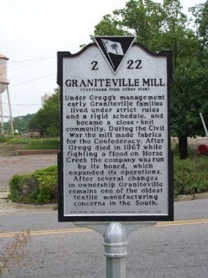 Graniteville Mill Marker </b>(reverse) image. Click for full size.