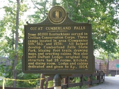 CCC at Cumberland Falls Marker, side one. Click for full size. CCC at Cumberland Falls Marker, side one image. Click for full size.