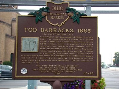 Tod Barracks, 1863 Marker, Side Two. Click for full size. Tod Barracks, 1863 Marker, Side Two image. Click for full size.