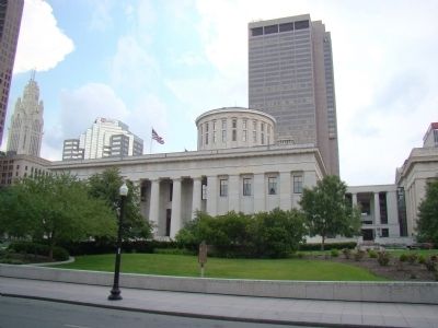 Marker and the Ohio State Capitol. Click for full size. Marker and the Ohio State Capitol image. Click for full size.