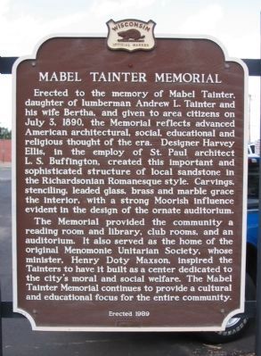 Mabel Tainter Memorial Marker image. Click for full size.