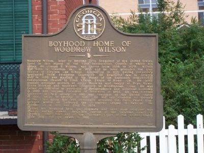 Boyhood Home of Woodrow Wilson Marker image. Click for full size.