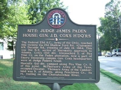 Site: Judge James Paden House: Gen. J.D. Cox’s H’dq’rs Marker image. Click for full size.