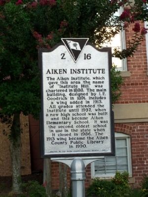 Aiken Institute Marker. Click for full size. Aiken Institute Marker image. Click for full size.