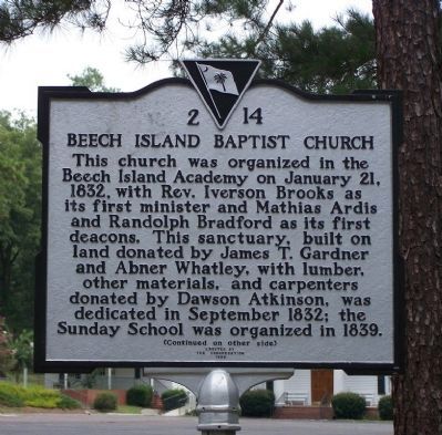 Beech Island Baptist Church Marker. Click for full size. Beech Island Baptist Church Marker image. Click for full size.