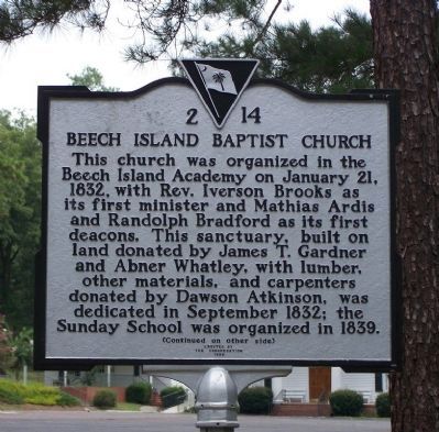Beech Island Baptist Church Marker image. Click for full size.