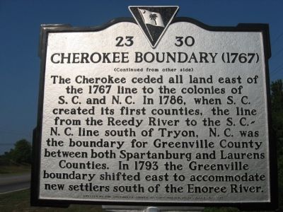 Cherokee Boundary (1767) Marker -<br>Reverse image. Click for full size.