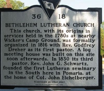 Bethlehem Lutheran Church Marker </b>(front) image. Click for full size.
