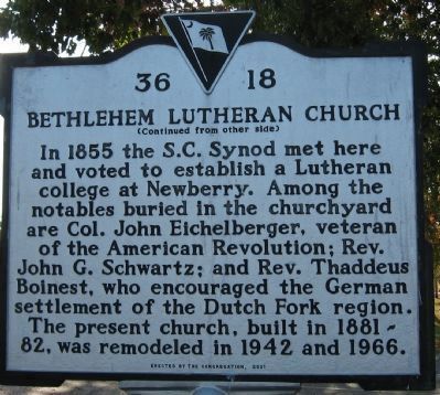 Bethlehem Lutheran Church Marker </b>(reverse) image. Click for full size.