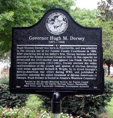 Governor Hugh M. Dorsey Marker image. Click for full size.