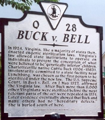 <i>Buck v. Bell</i> Marker image. Click for full size.