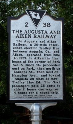 The Augusta & Aiken Railway Marker. Click for full size. The Augusta & Aiken Railway Marker image. Click for full size.
