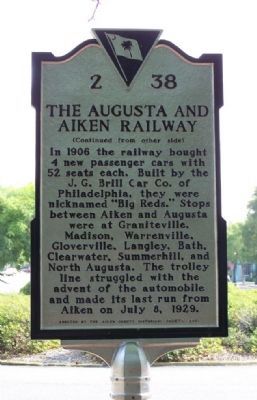 The Augusta & Aiken Railway Marker image. Click for full size.