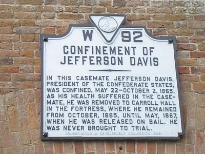 Confinement of Jefferson Davis Marker image. Click for full size.